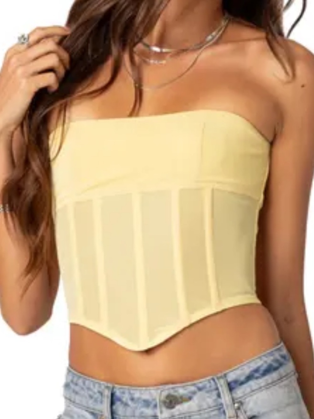 Edikted Butter Yellow Mesh Corset Top